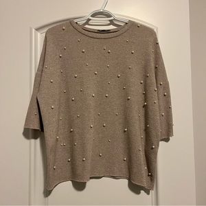 ZARA Trafaluc 1/2 sleeve top with pearls (Size S)